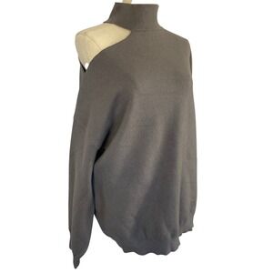 Vigold XL Grey Turtleneck Cutout Statement Thick Soft Sweater